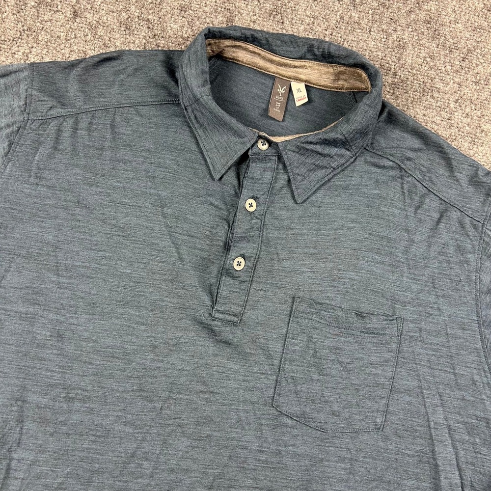 Ibex Polo Shirt Mens XL Blue Merino Wool Short Sleeve Pocket Canada Outdoors